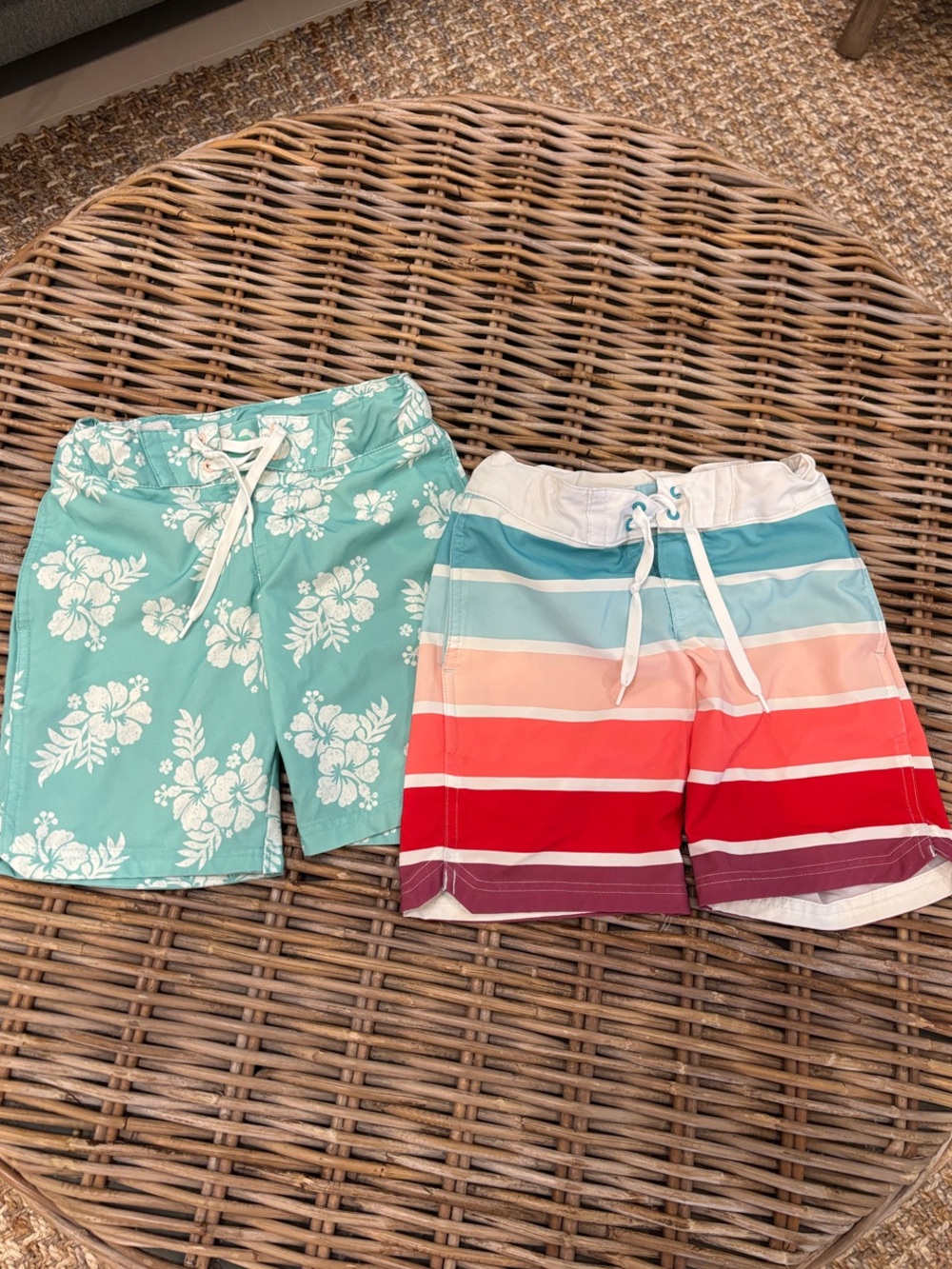 art class Teal Floral and Multicolor Striped Swim Shorts Set